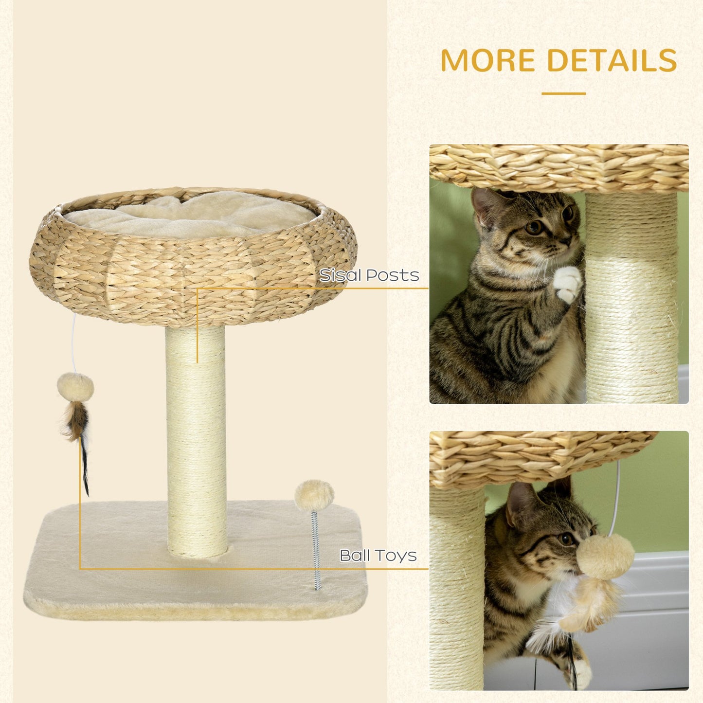 PawHut 51cm Cat Tree, Kitty Activity Centre, Cat Climbing Toy, Cat Tower w/ Cattail Bed, Toy Ball, Scratching Post - Baig Merchant