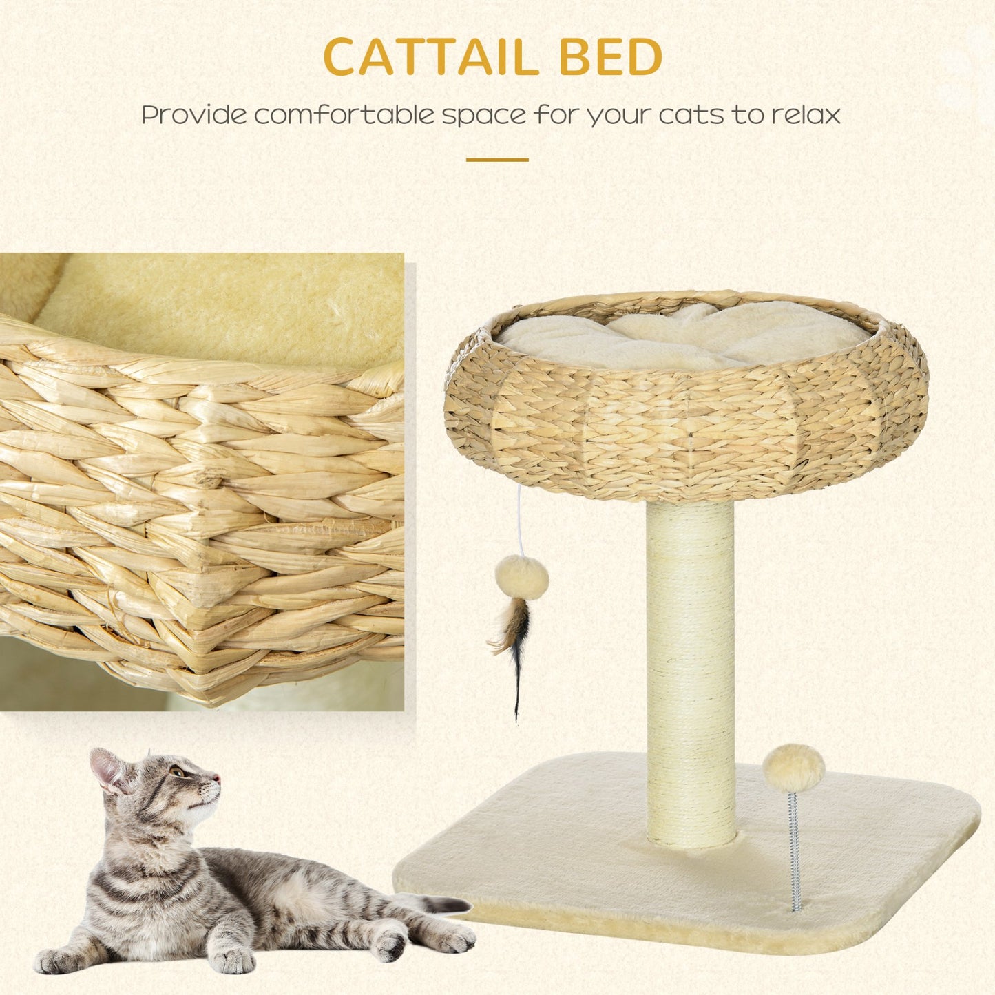 PawHut 51cm Cat Tree, Kitty Activity Centre, Cat Climbing Toy, Cat Tower w/ Cattail Bed, Toy Ball, Scratching Post - Baig Merchant