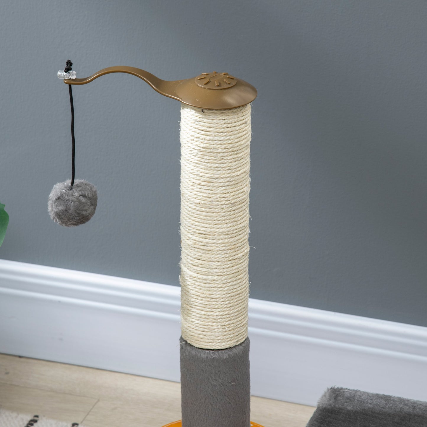 PawHut 56cm Cat Tree for Indoor Cats, Scratching Post w/ Cat Toys Climbing Tower Activity Centre, Dangling Ball - Grey - Baig Merchant