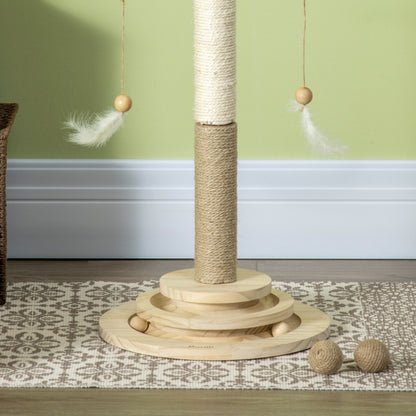 PawHut 56cm Cat Tree, Kitty Activity Centre with Turntable Interactive Toy Ball, Cat Tower with Jute and Sisal Scratching Post - Natural Finish - Baig Merchant