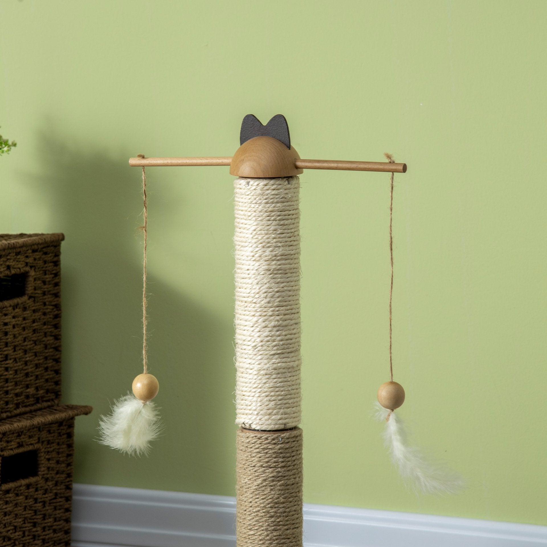 PawHut 56cm Cat Tree, Kitty Activity Centre with Turntable Interactive Toy Ball, Cat Tower with Jute and Sisal Scratching Post - Natural Finish - Baig Merchant