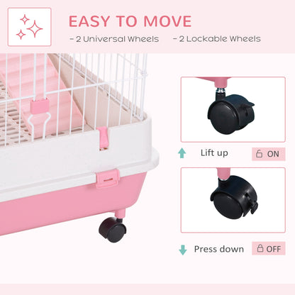 PawHut 6 - Level Small Animal Cage, Indoor Bunny House, for Ferrets, Chinchillas w/ Wheels, Slide - Out Tray, Pink, 81 x 52.5 x 159 cm - Baig Merchant