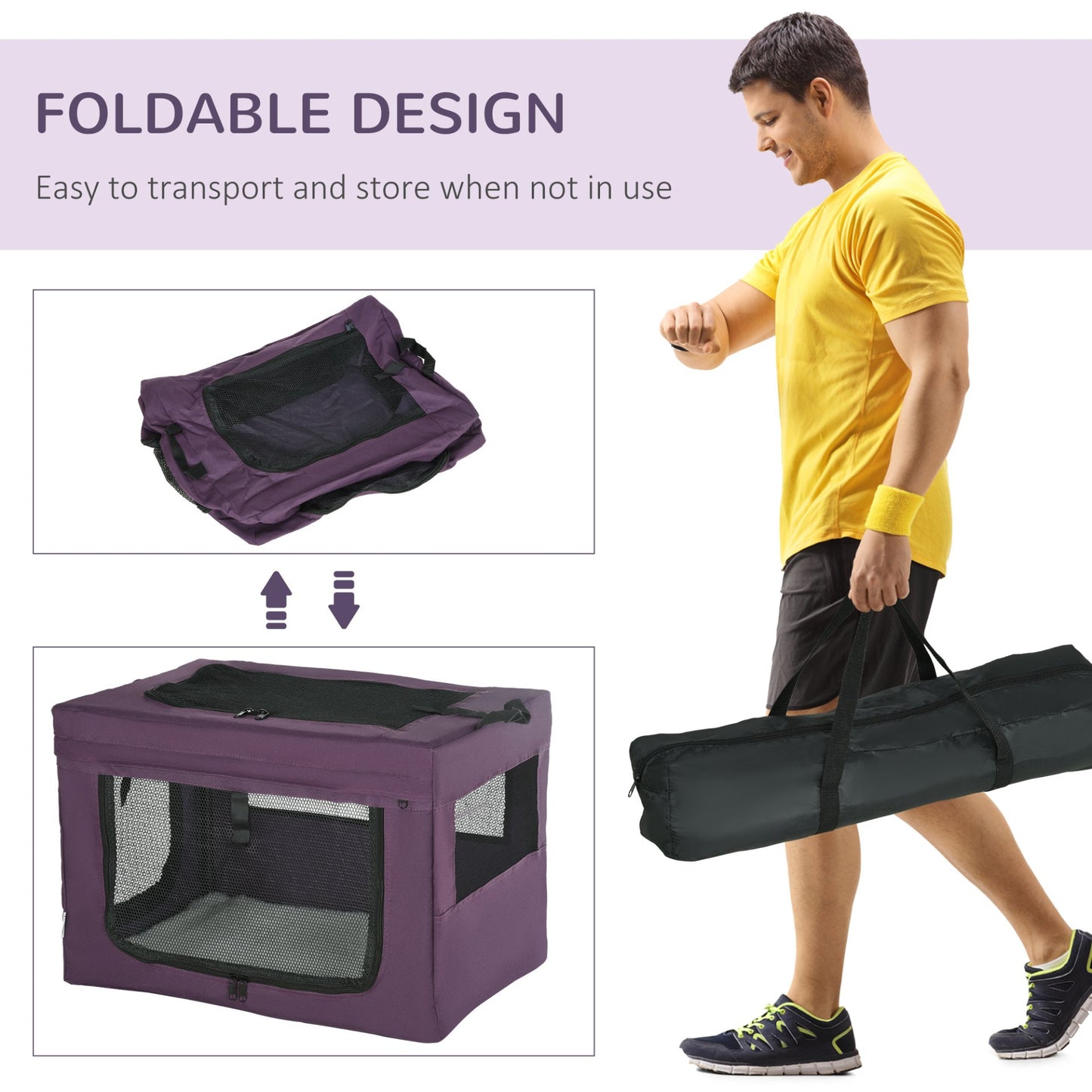 PawHut 60cm Foldable Pet Carrier, Portable Cat Carrier Cat Bag, Pet Travel Bag w/ Cushion, for Cats and Miniature Dogs - Purple - Baig Merchant