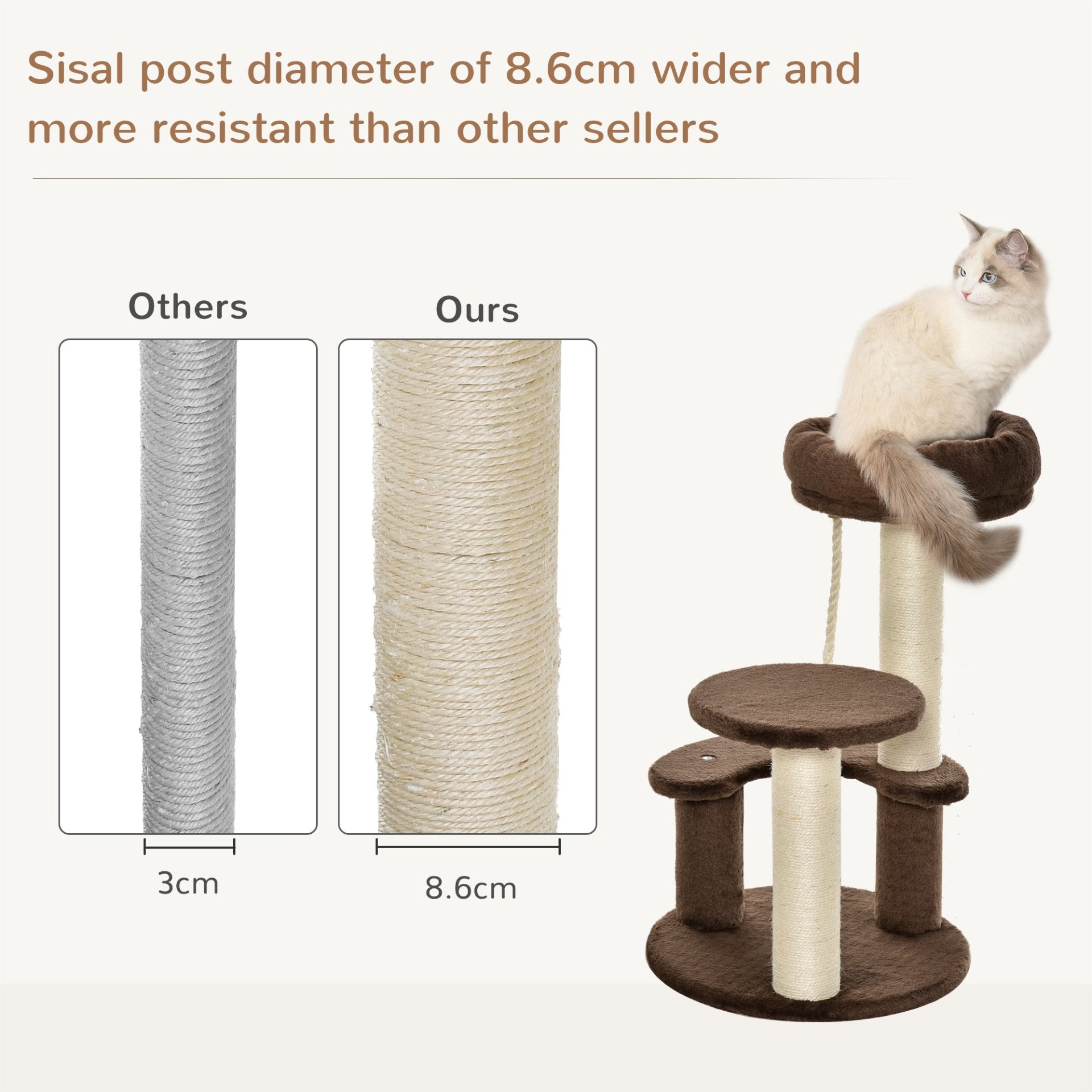 PawHut 65 cm Cat Tree for Indoor Cats Kitty Scratcher Kitten Activity Center Scratching Post Playhouse 2 Perch w/ Hanging Sisal Rope Brown - Baig Merchant