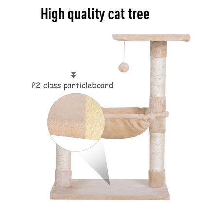 PawHut 70cm Cat Tree for Indoor Cats Durable Natural Sisal Scratching Posts Hammock Bed Kitty Activity Center Beige - Baig Merchant