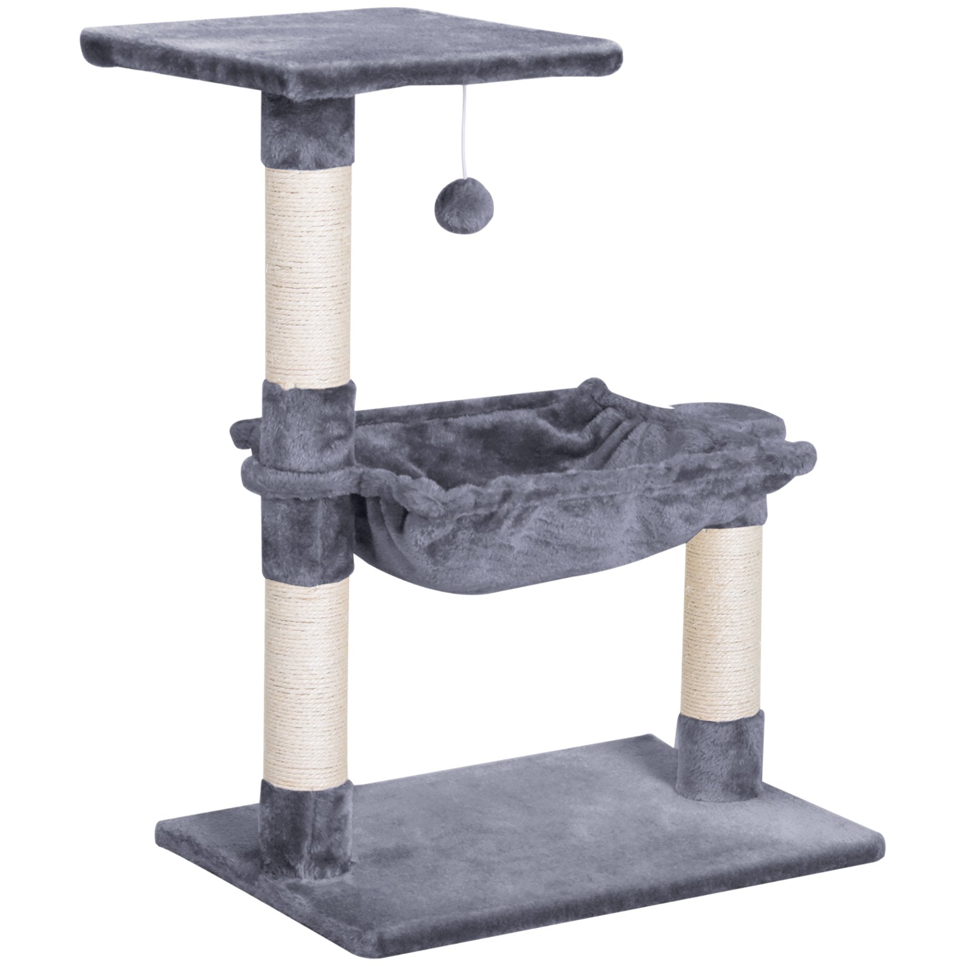 PawHut 70cm Cat Tree with Natural Sisal Scratching Posts, Hammock Bed, and Activity Center in Grey - Baig Merchant