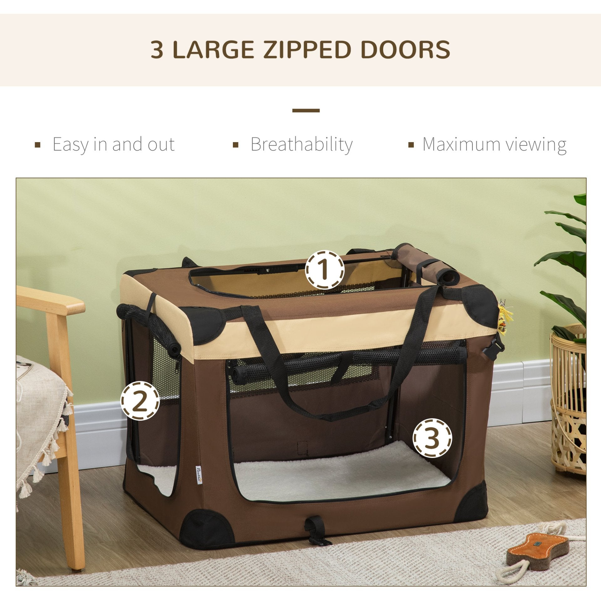 PawHut 70cm Foldable Pet Carrier Cat Bag, Portable Kitten Carrier, Pet Travel Bag w/ Cushion, for Cats and Miniature Dogs - Brown - Baig Merchant