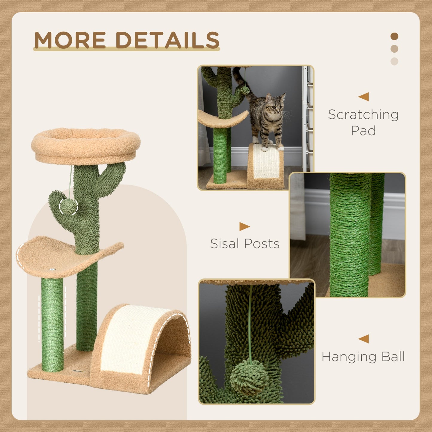 PawHut 72cm Cat Tree, Kitty Activity Center, Wooden Cat Climbing Toy, Cat Tower with Bed Ball Toy Sisal Scratching Post Curved Pad, Brown - Baig Merchant