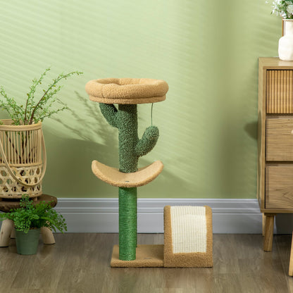 PawHut 72cm Cat Tree, Kitty Activity Center, Wooden Cat Climbing Toy, Cat Tower with Bed Ball Toy Sisal Scratching Post Curved Pad, Brown - Baig Merchant