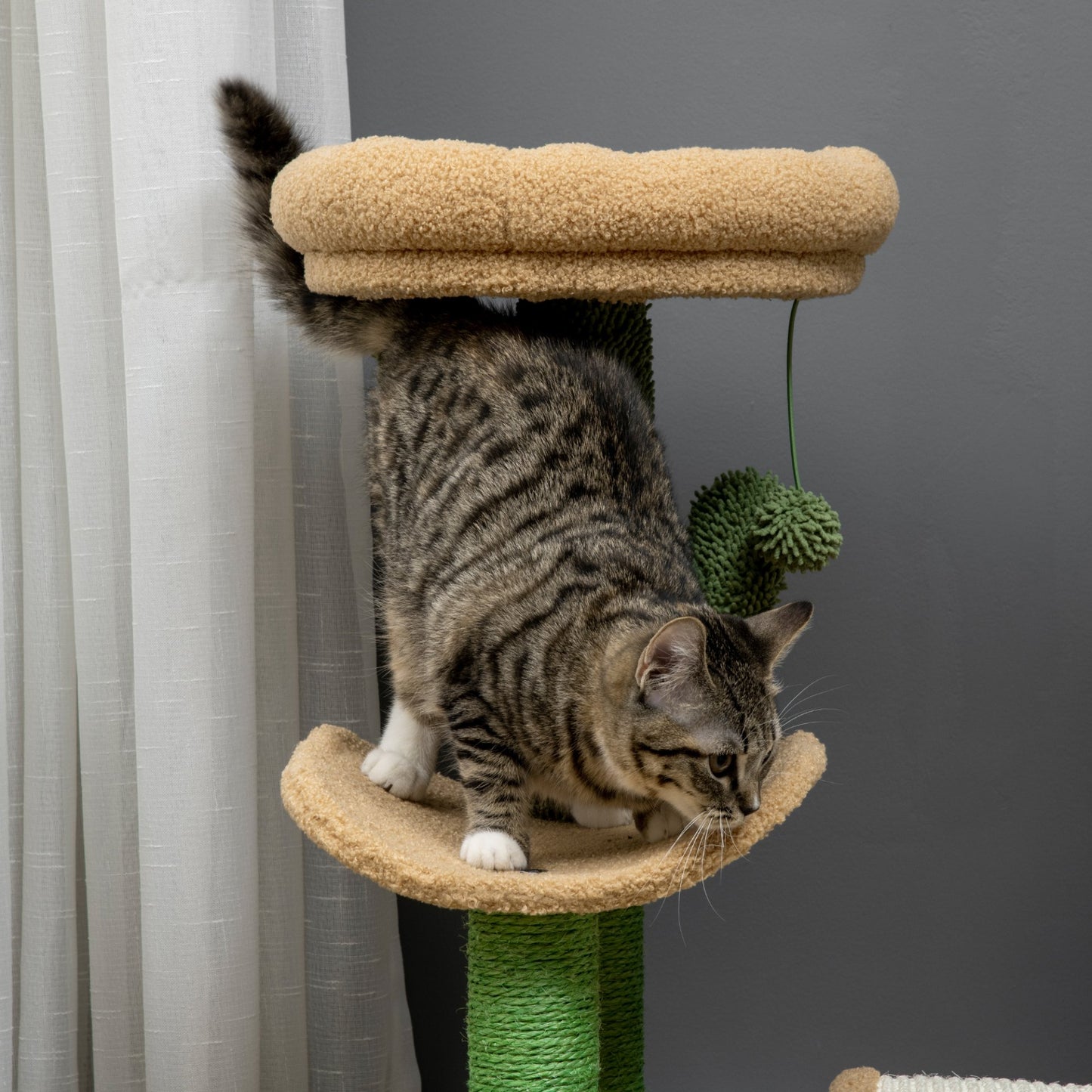 PawHut 72cm Cat Tree, Kitty Activity Center, Wooden Cat Climbing Toy, Cat Tower with Bed Ball Toy Sisal Scratching Post Curved Pad, Brown - Baig Merchant