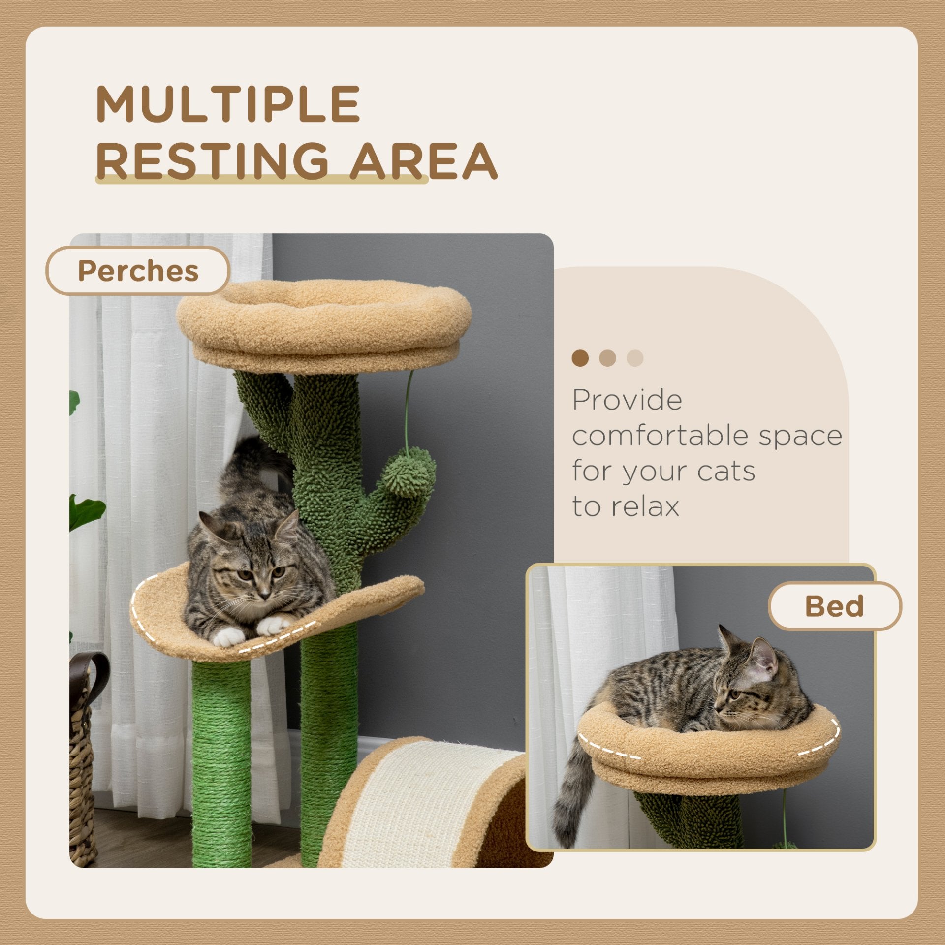 PawHut 72cm Cat Tree, Kitty Activity Center, Wooden Cat Climbing Toy, Cat Tower with Bed Ball Toy Sisal Scratching Post Curved Pad, Brown - Baig Merchant