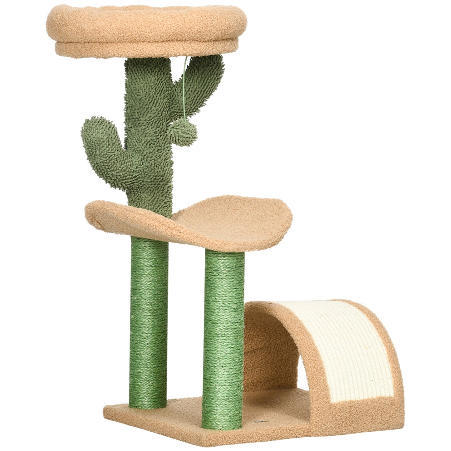 PawHut 72cm Cat Tree, Kitty Activity Center, Wooden Cat Climbing Toy, Cat Tower with Bed Ball Toy Sisal Scratching Post Curved Pad, Brown - Baig Merchant