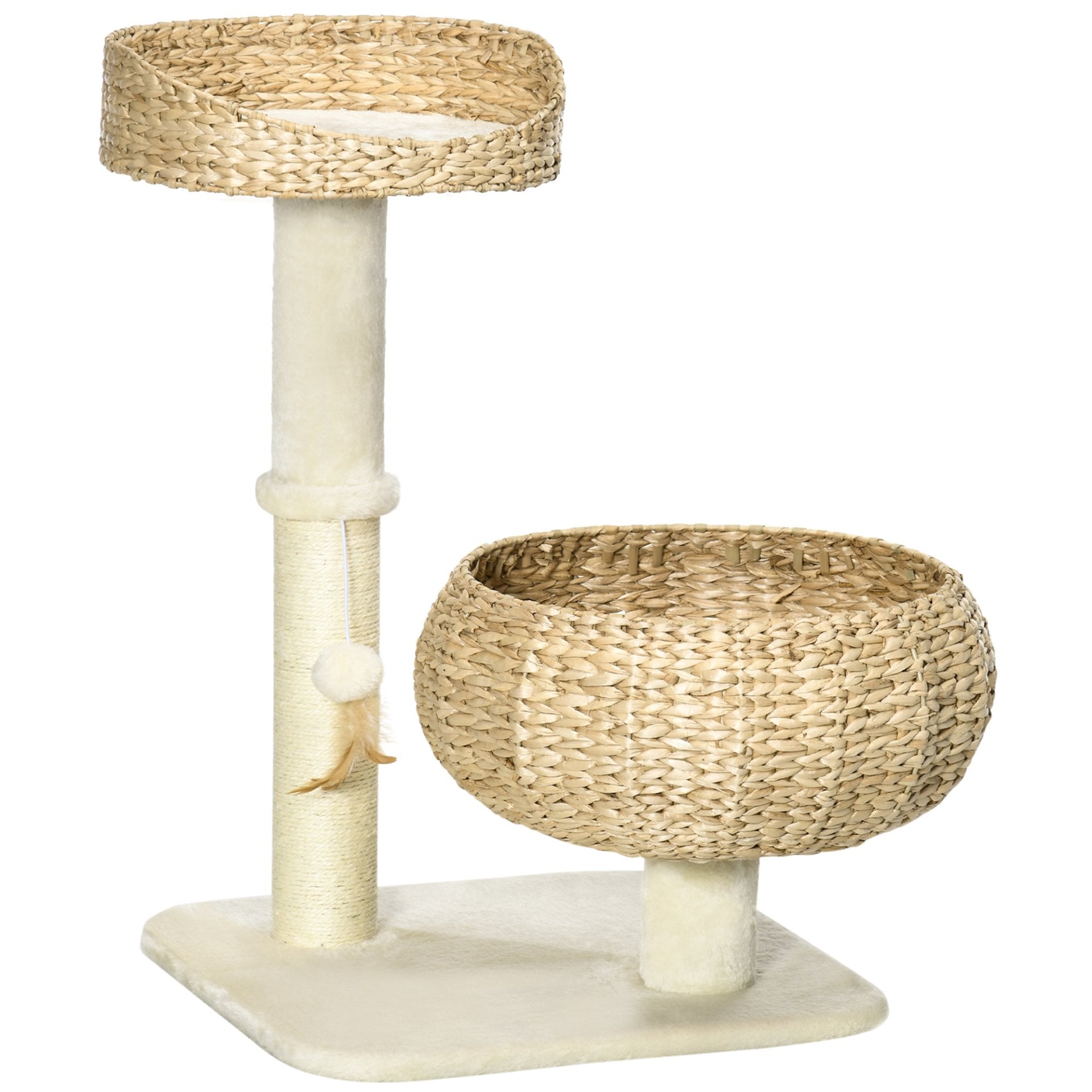 PawHut 72cm Cat Tree, Kitty Activity Centre, Cat Climbing Toy, Cat Tower w/ Two Cattail Beds, Toy Ball, Scratching Post - Beige - Baig Merchant