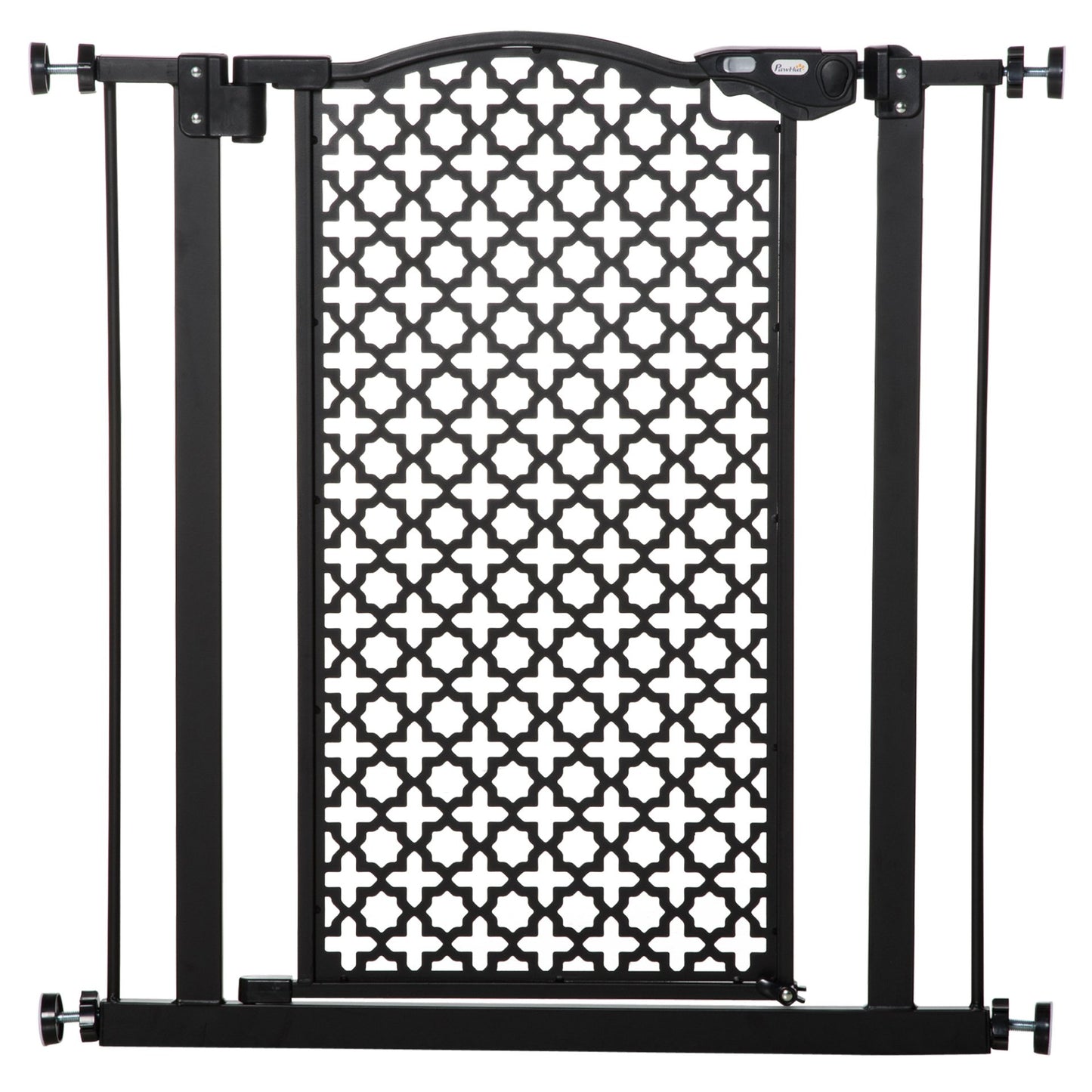 PawHut 74 - 80 cm Pet Safety Gate Barrier Stair Pressure Fit with Auto Close and Double Locking for Doorways, Hallways, Black - Baig Merchant