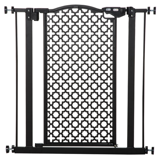 PawHut 74 - 80 cm Pet Safety Gate Barrier Stair Pressure Fit with Auto Close and Double Locking for Doorways, Hallways, Black - Baig Merchant