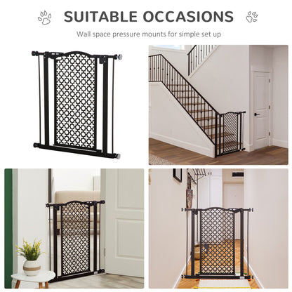 PawHut 74 - 80 cm Pet Safety Gate Barrier Stair Pressure Fit with Auto Close and Double Locking for Doorways, Hallways, Black - Baig Merchant