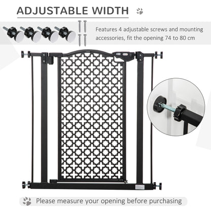 PawHut 74 - 80 cm Pet Safety Gate Barrier Stair Pressure Fit with Auto Close and Double Locking for Doorways, Hallways, Black - Baig Merchant