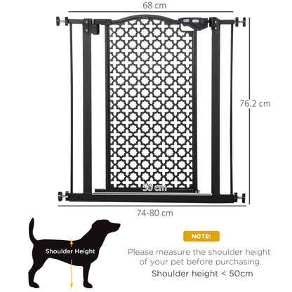 PawHut 74 - 80 cm Pet Safety Gate Barrier Stair Pressure Fit with Auto Close and Double Locking for Doorways, Hallways, Black - Baig Merchant