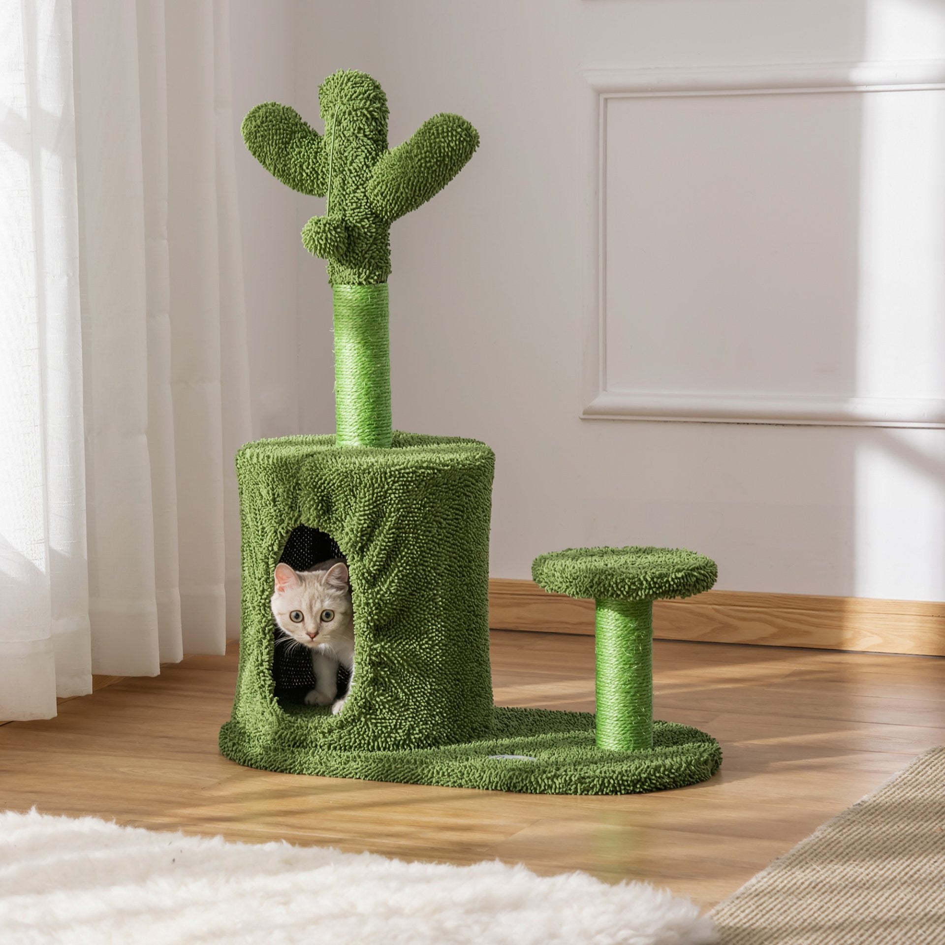 PawHut 78cm Cactus Cat Tree Tower for Indoor Cats Sisal Scratching Post Condo Perch Activity Center Dangling Ball - Baig Merchant