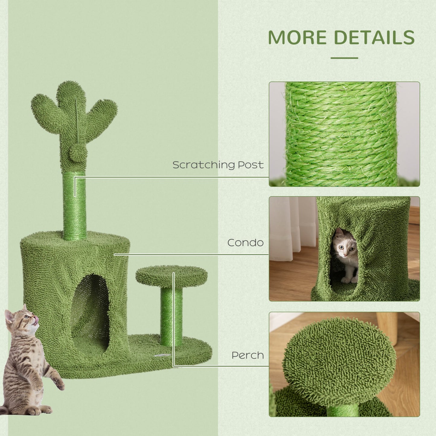 PawHut 78cm Cactus Cat Tree Tower for Indoor Cats Sisal Scratching Post Condo Perch Activity Center Dangling Ball - Baig Merchant