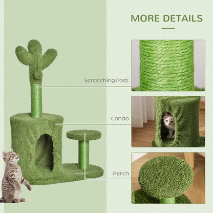 PawHut 78cm Cactus Cat Tree Tower for Indoor Cats Sisal Scratching Post Condo Perch Activity Center Dangling Ball - Baig Merchant