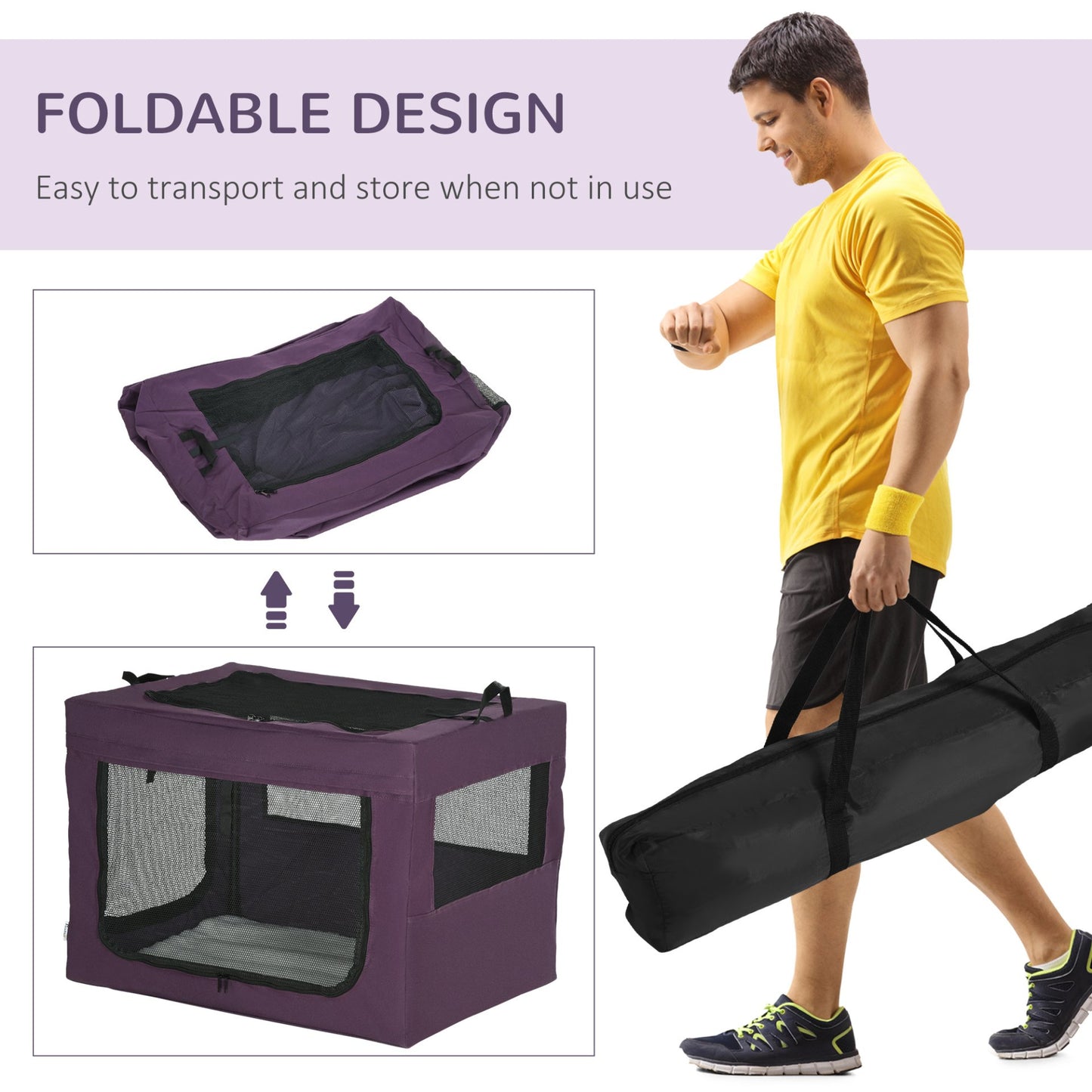 PawHut 80cm Foldable Pet Carrier, Portable Cat Carrier Cat Bag, Pet Travel Bag w/ Cushion, for Small and Medium Dogs - Purple - Baig Merchant