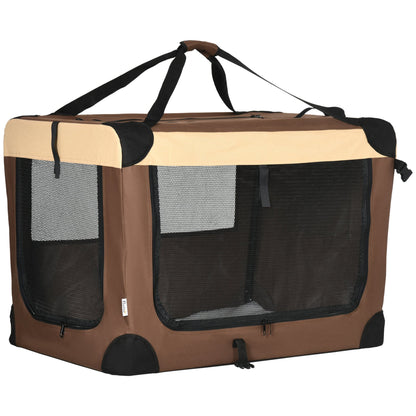 PawHut 81cm Foldable Pet Carrier Cat Bag, Portable Kitten Carrier, Pet Travel Bag w/ Cushion, for Cats and Medium Dogs - Brown - Baig Merchant