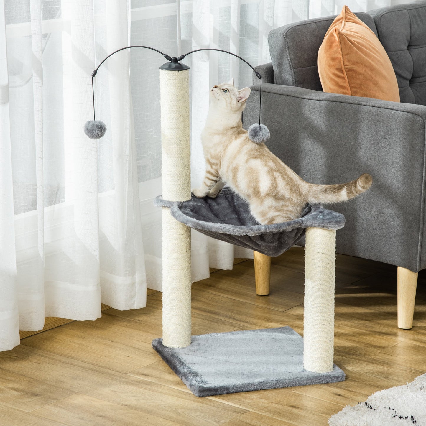 PawHut 83cm Cat Tree Tower for Indoor Cats w/ Sisal Scratching Post Hammock Hanging Toy Activity Centre - Grey - Baig Merchant