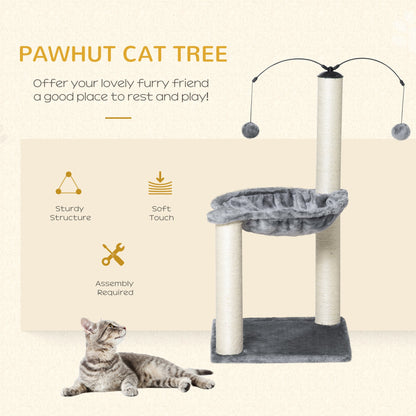 PawHut 83cm Cat Tree Tower for Indoor Cats w/ Sisal Scratching Post Hammock Hanging Toy Activity Centre - Grey - Baig Merchant