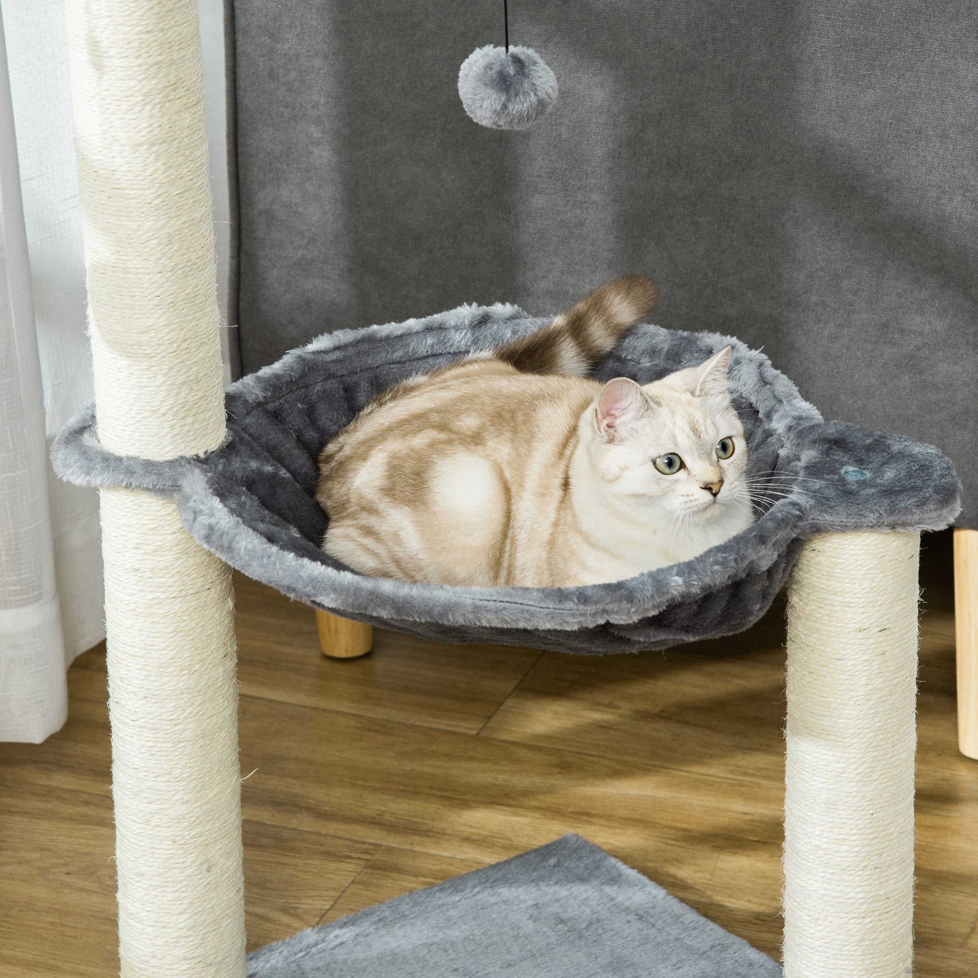 PawHut 83cm Cat Tree Tower for Indoor Cats w/ Sisal Scratching Post Hammock Hanging Toy Activity Centre - Grey - Baig Merchant