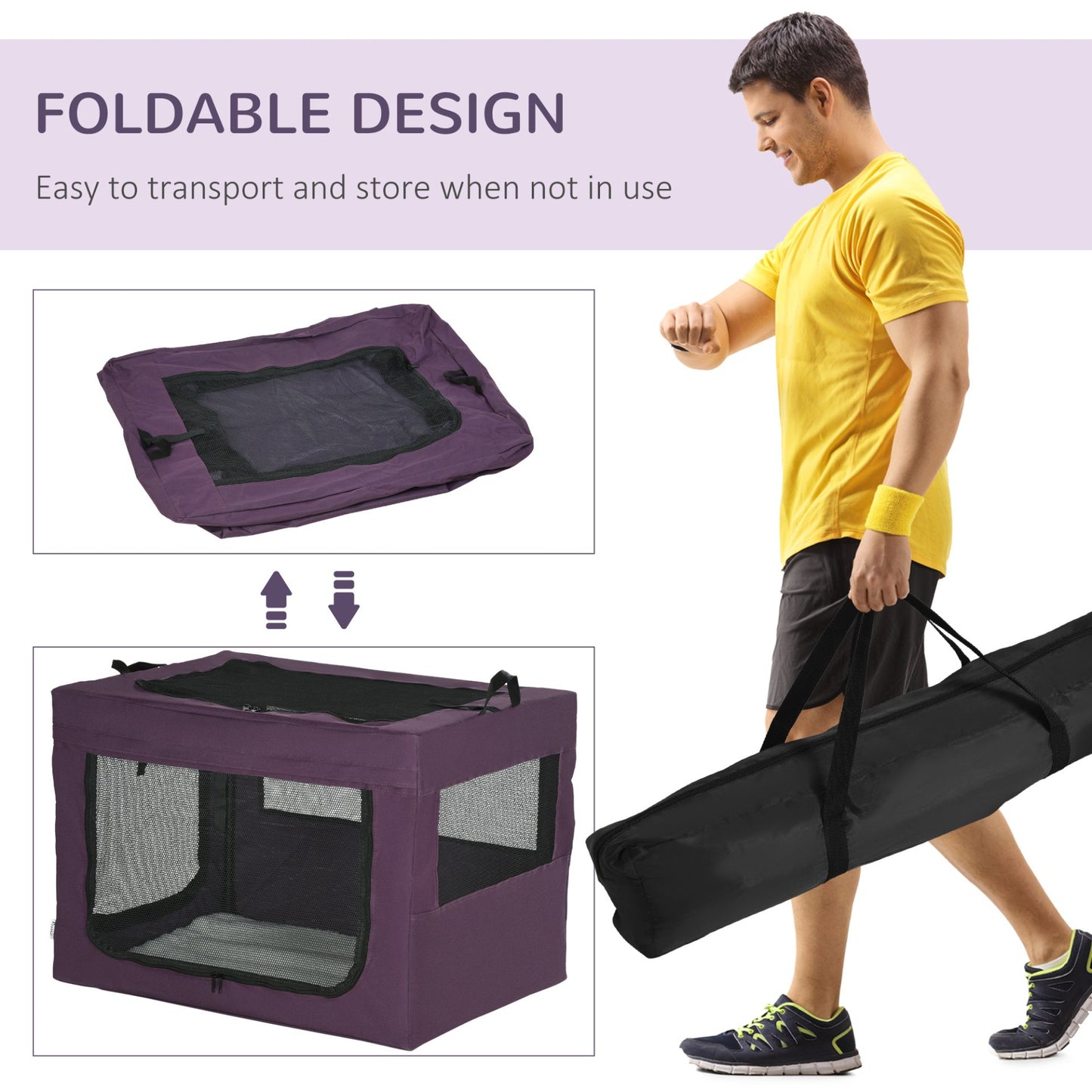 PawHut 90cm Foldable Pet Carrier - Portable Cat Carrier, Cat Bag, Pet Travel Bag - Purple - Baig Merchant