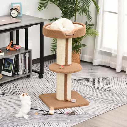 PawHut 91cm Cat Tree for Indoor Cats Kitten Activity Center Play Tower Perches Sisal Scratching Post Lamb Cashmere Brown - Baig Merchant