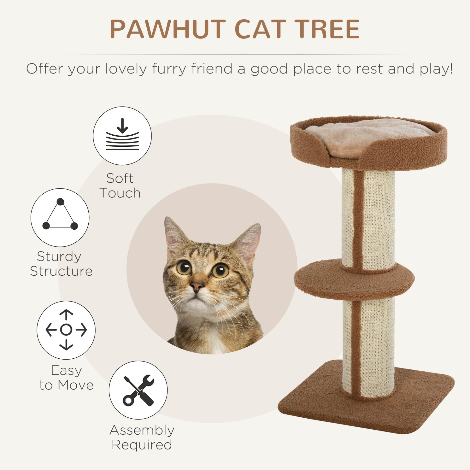 PawHut 91cm Cat Tree for Indoor Cats Kitten Activity Center Play Tower Perches Sisal Scratching Post Lamb Cashmere Brown - Baig Merchant