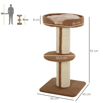 PawHut 91cm Cat Tree for Indoor Cats Kitten Activity Center Play Tower Perches Sisal Scratching Post Lamb Cashmere Brown - Baig Merchant