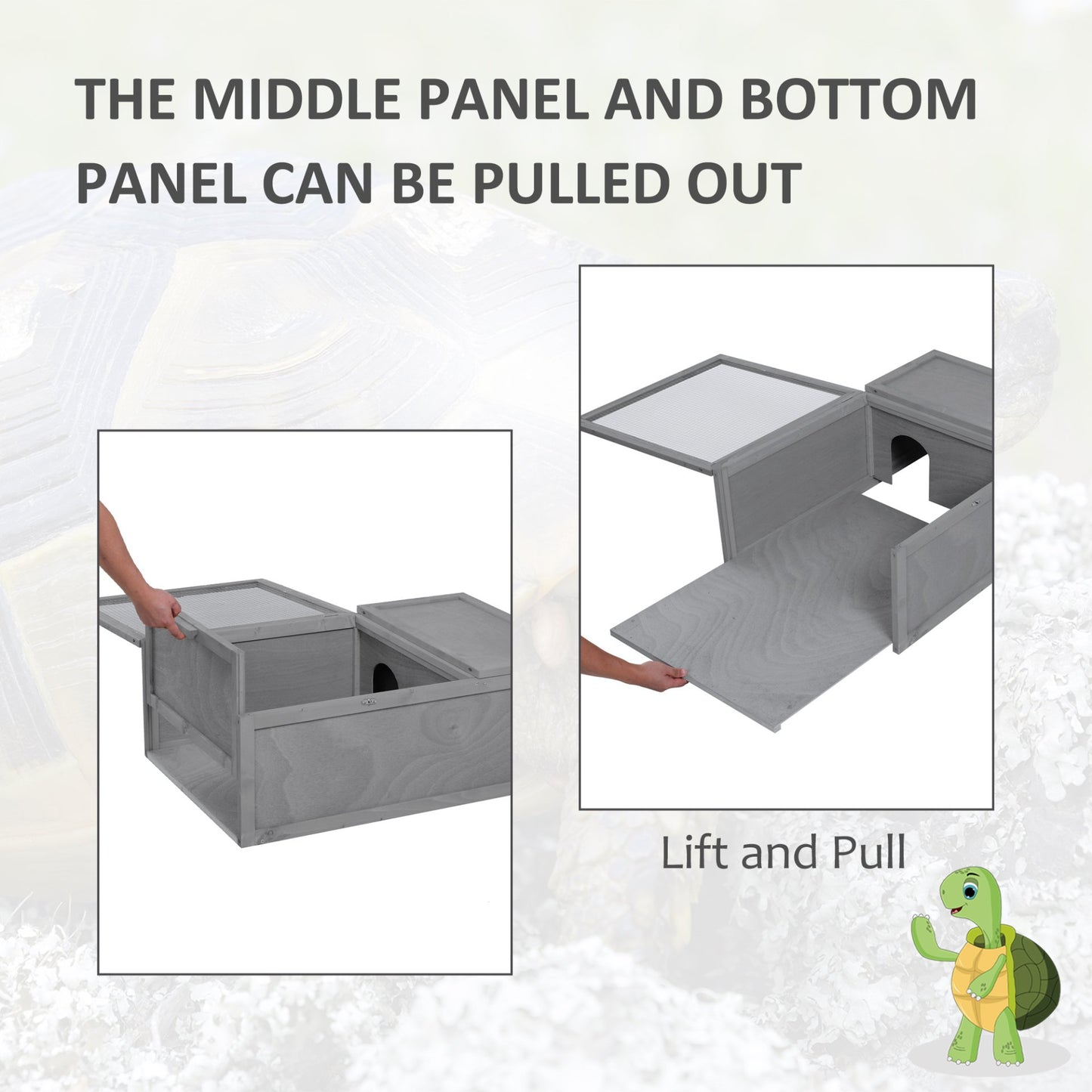 PawHut 94 cm Wooden Tortoise House Turtle Habitat Small Reptile Cage Enclosure with Two Room Grey - Baig Merchant