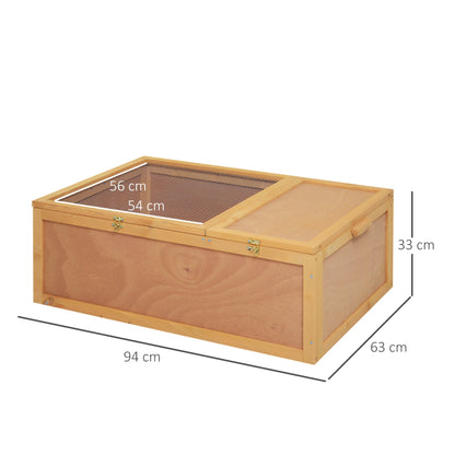 PawHut 94 cm Wooden Tortoise House Turtle Habitat Small Reptile Cage Enclosure with Two Room Yellow - Baig Merchant