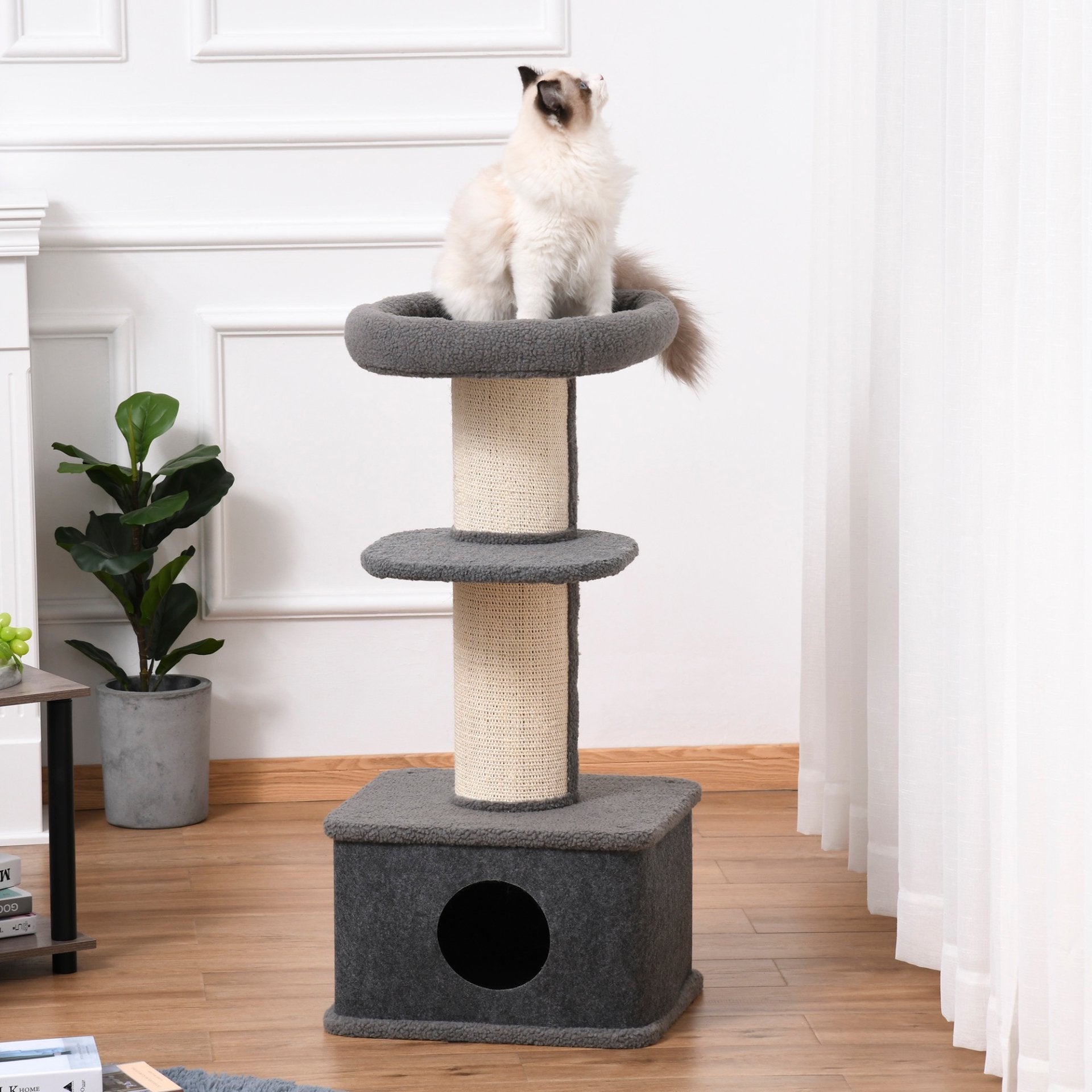 PawHut 96cm Cat Tree for Indoor Cats Kitten Tower Multi level Activity Center Pet Furniture with Sisal Scratching Post Condo Removable Cover Grey - Baig Merchant