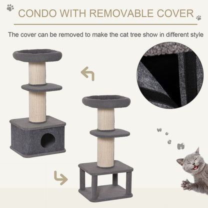 PawHut 96cm Cat Tree for Indoor Cats Kitten Tower Multi level Activity Center Pet Furniture with Sisal Scratching Post Condo Removable Cover Grey - Baig Merchant