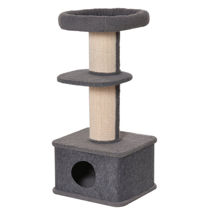 PawHut 96cm Cat Tree for Indoor Cats Kitten Tower Multi level Activity Center Pet Furniture with Sisal Scratching Post Condo Removable Cover Grey - Baig Merchant