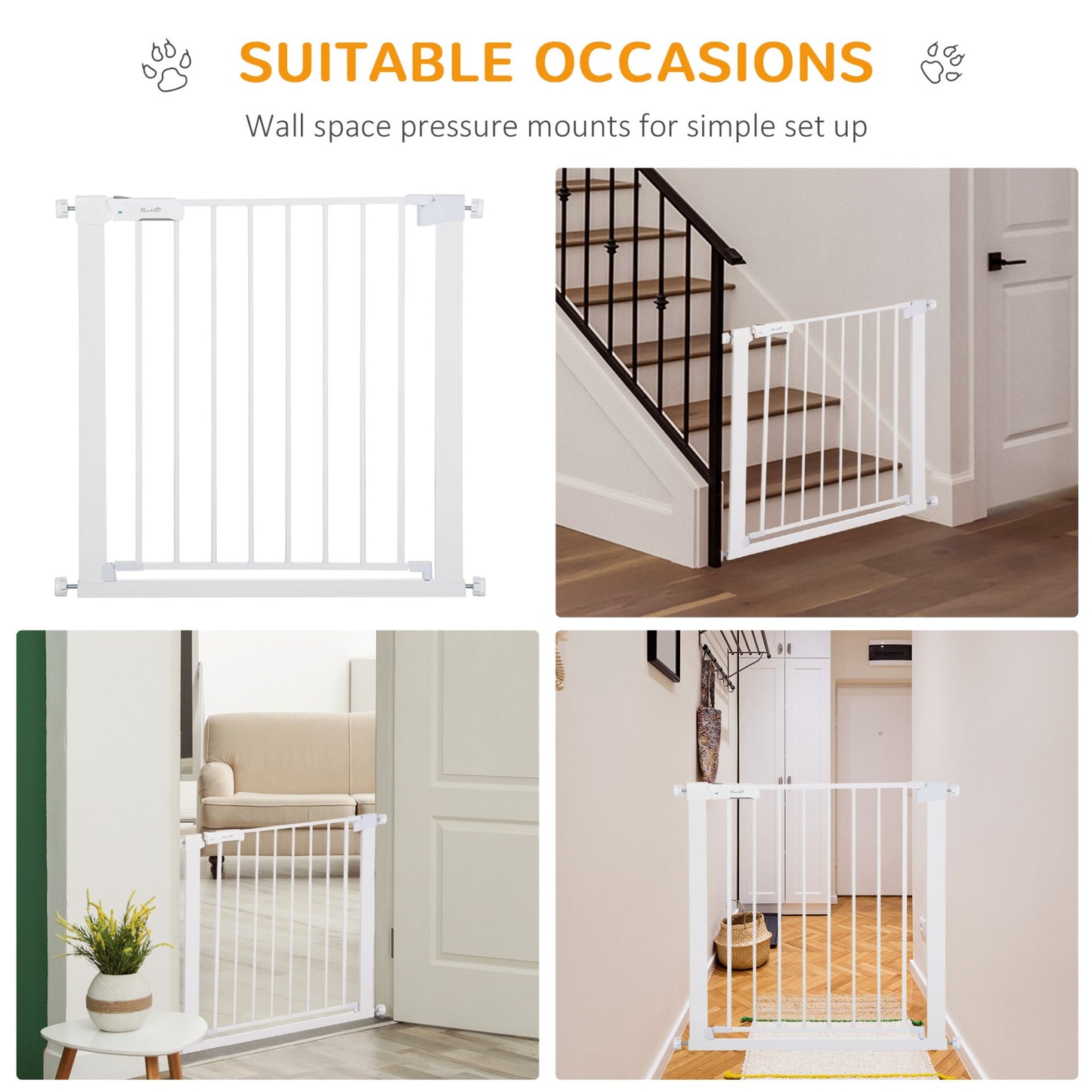 PawHut Adjustable Pet Safety Gate Dog Barrier Home Fence Room Divider Stair Guard Mounting White (76 H x 75 - 82W cm) - Baig Merchant