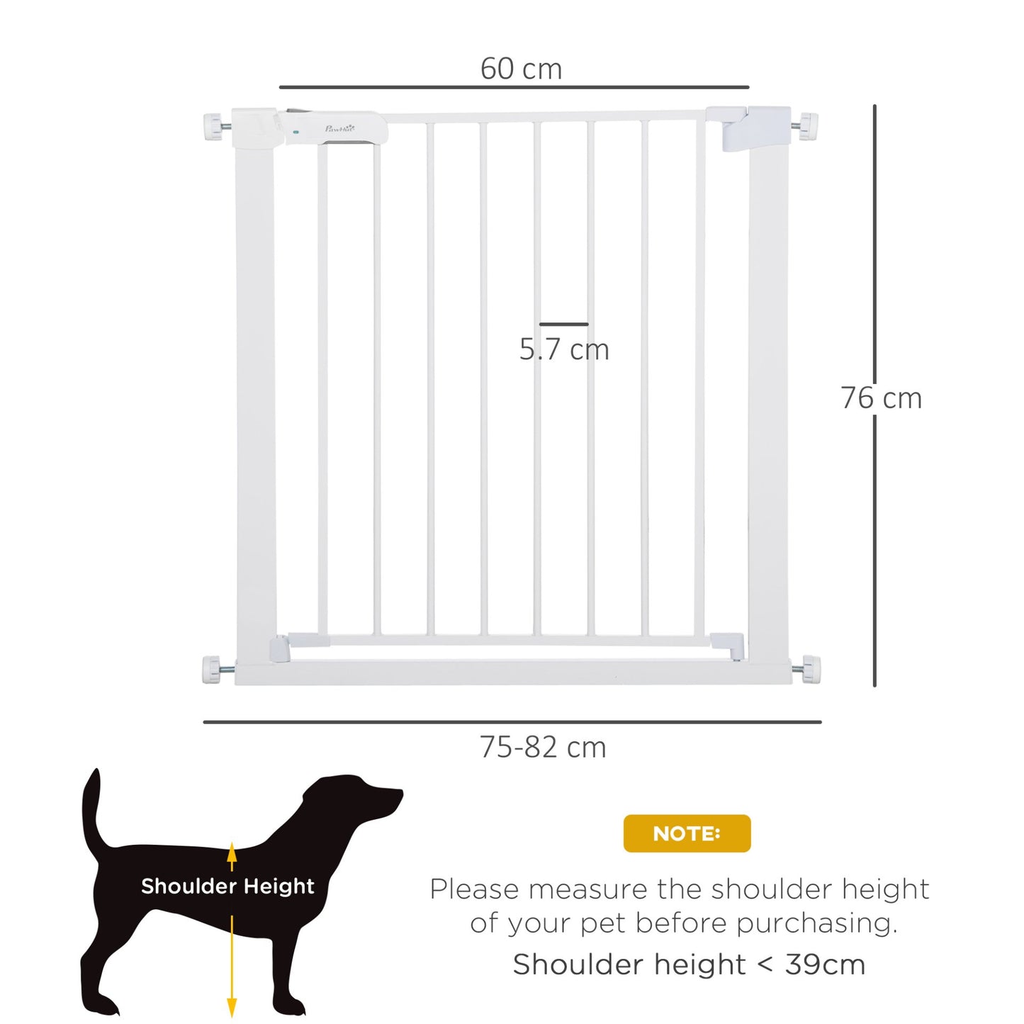 PawHut Adjustable Pet Safety Gate Dog Barrier Home Fence Room Divider Stair Guard Mounting White (76 H x 75 - 82W cm) - Baig Merchant