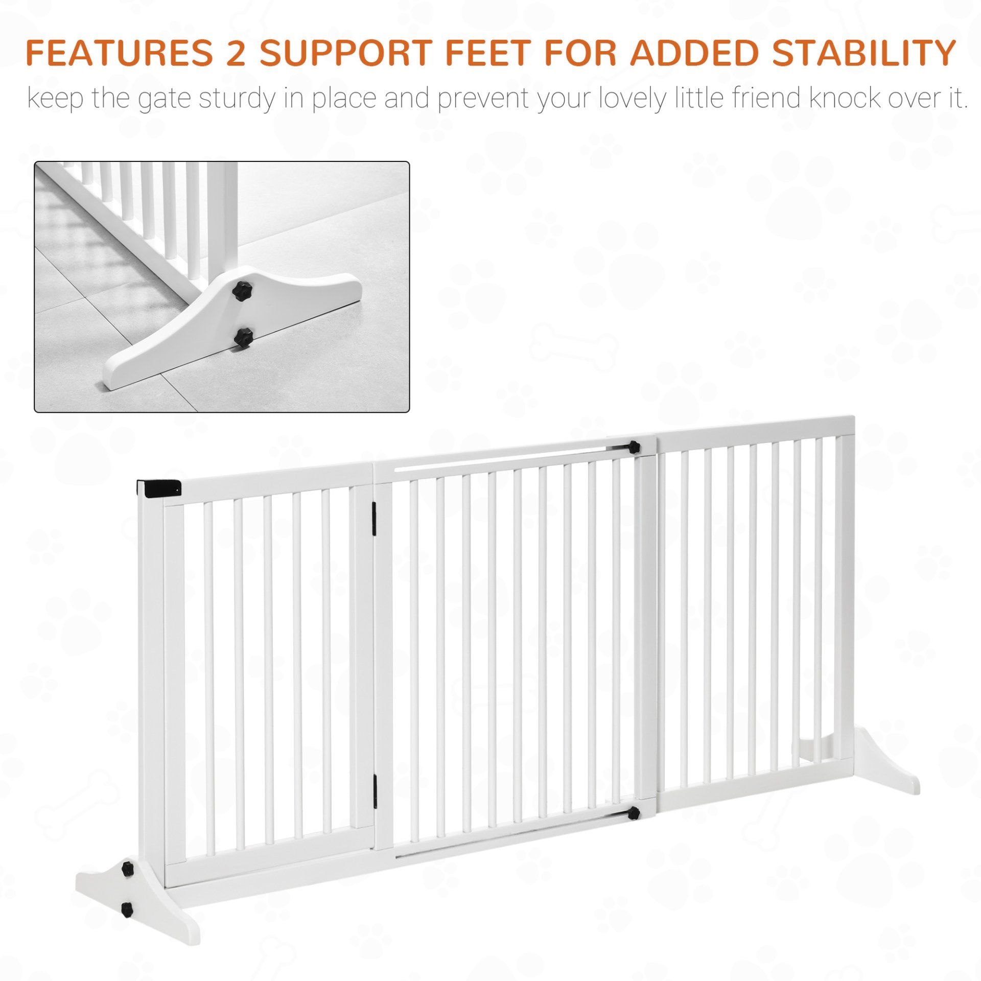 PawHut Adjustable Wooden Pet Gate Freestanding Dog Barrier Fence Doorway 3 Panels Safety Gate w/ Lockable Door White 71H x 113 - 166W cm - Baig Merchant