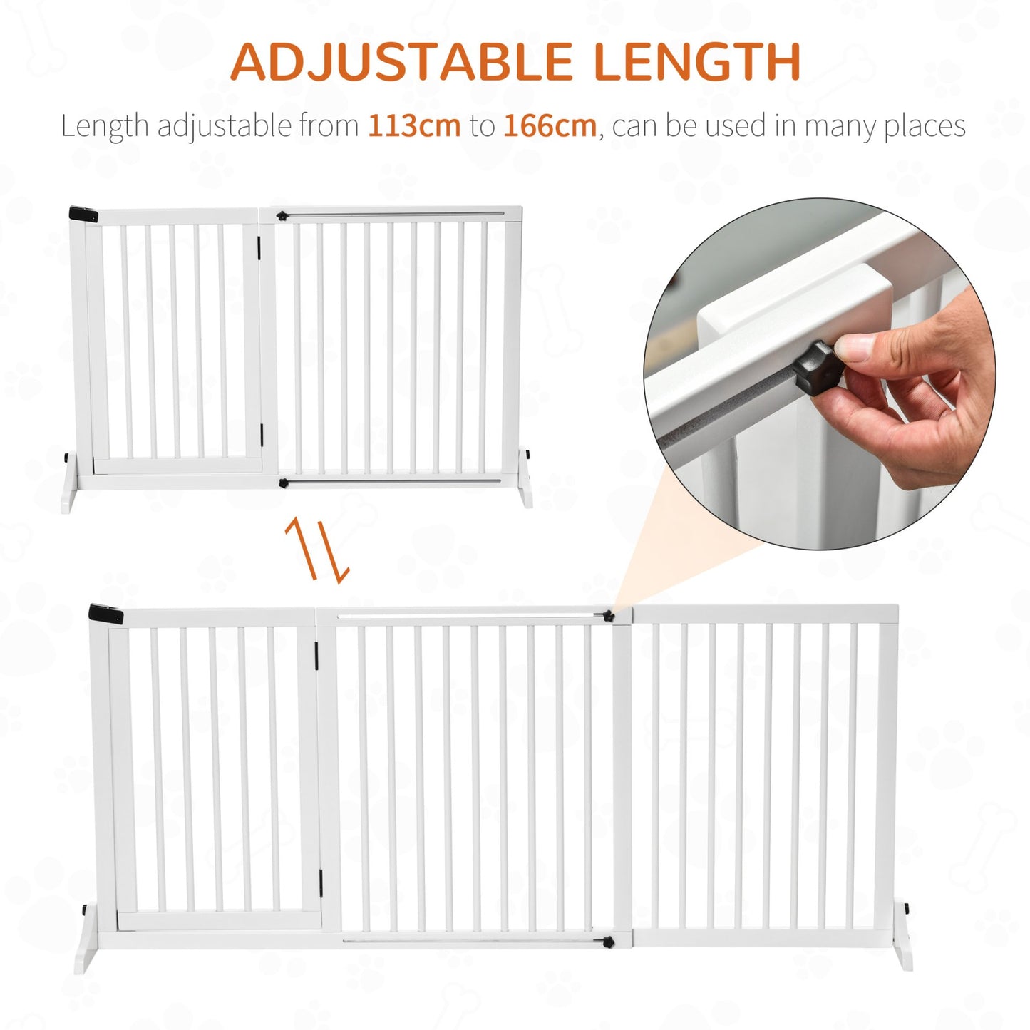 PawHut Adjustable Wooden Pet Gate Freestanding Dog Barrier Fence Doorway 3 Panels Safety Gate w/ Lockable Door White 71H x 113 - 166W cm - Baig Merchant