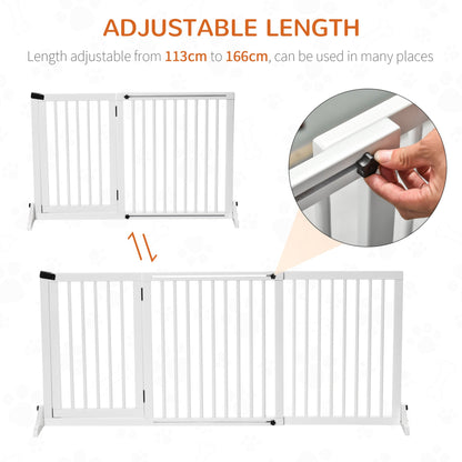 PawHut Adjustable Wooden Pet Gate Freestanding Dog Barrier Fence Doorway 3 Panels Safety Gate w/ Lockable Door White 71H x 113 - 166W cm - Baig Merchant