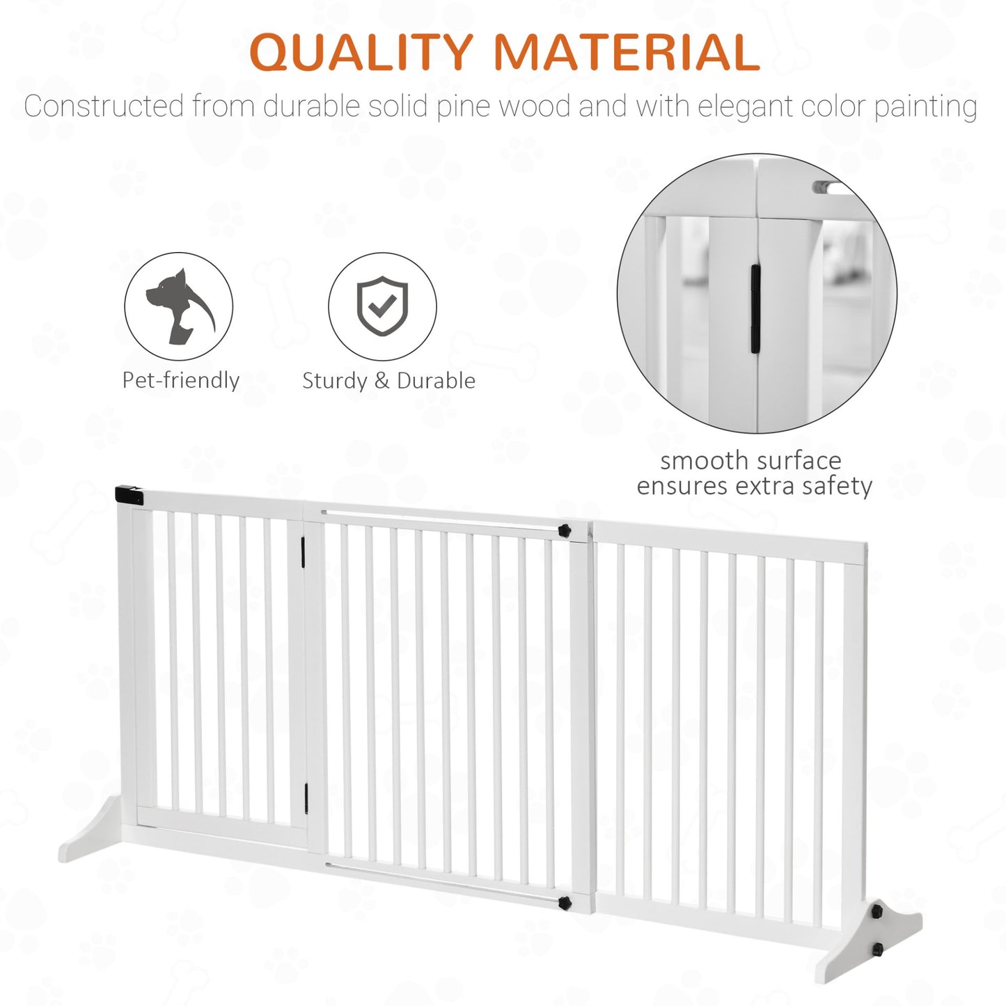 PawHut Adjustable Wooden Pet Gate Freestanding Dog Barrier Fence Doorway 3 Panels Safety Gate w/ Lockable Door White 71H x 113 - 166W cm - Baig Merchant