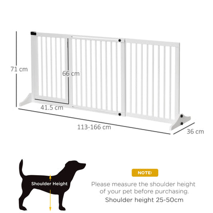 PawHut Adjustable Wooden Pet Gate Freestanding Dog Barrier Fence Doorway 3 Panels Safety Gate w/ Lockable Door White 71H x 113 - 166W cm - Baig Merchant