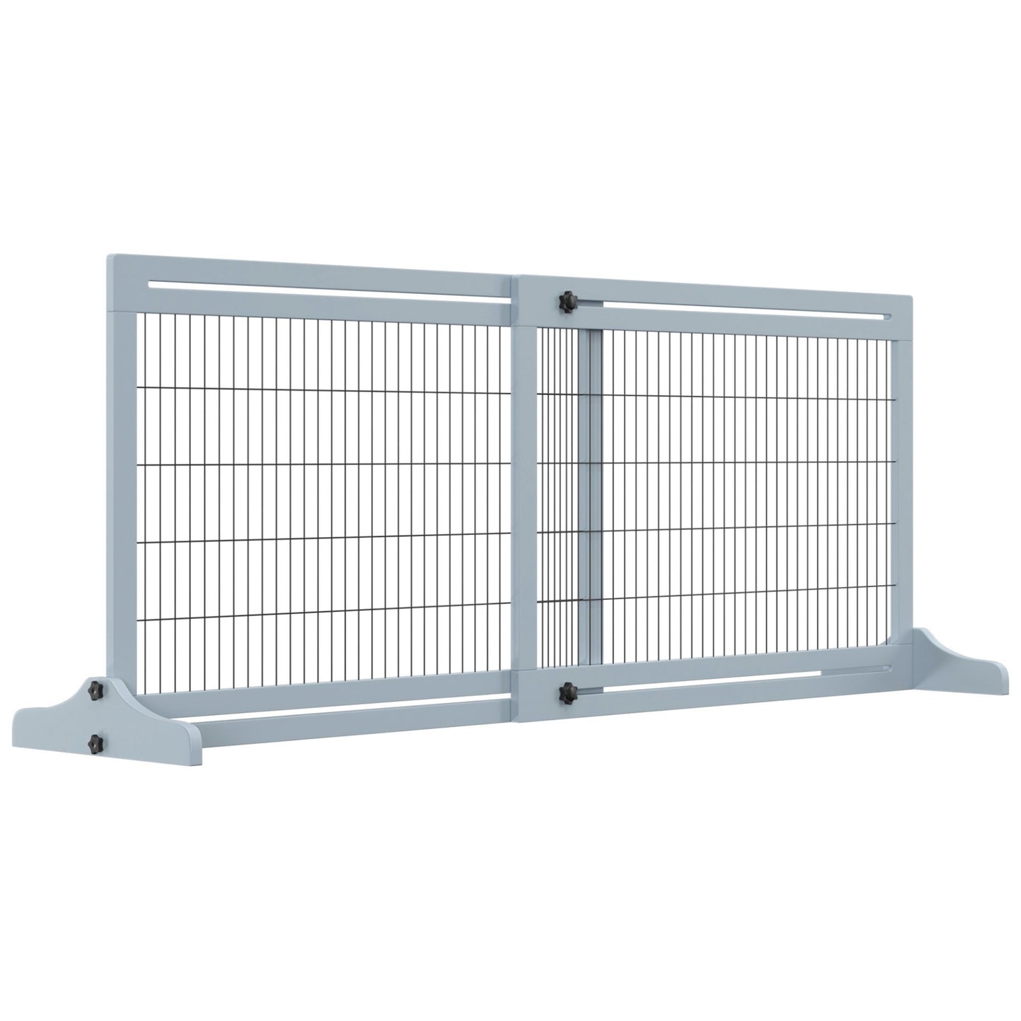 PawHut Adjustable Wooden Pet Gate, Freestanding Dog Barrier Fence with 2 Panels for Doorway, Hallway, 69H x 104 - 183 cm, Blue - grey - Baig Merchant