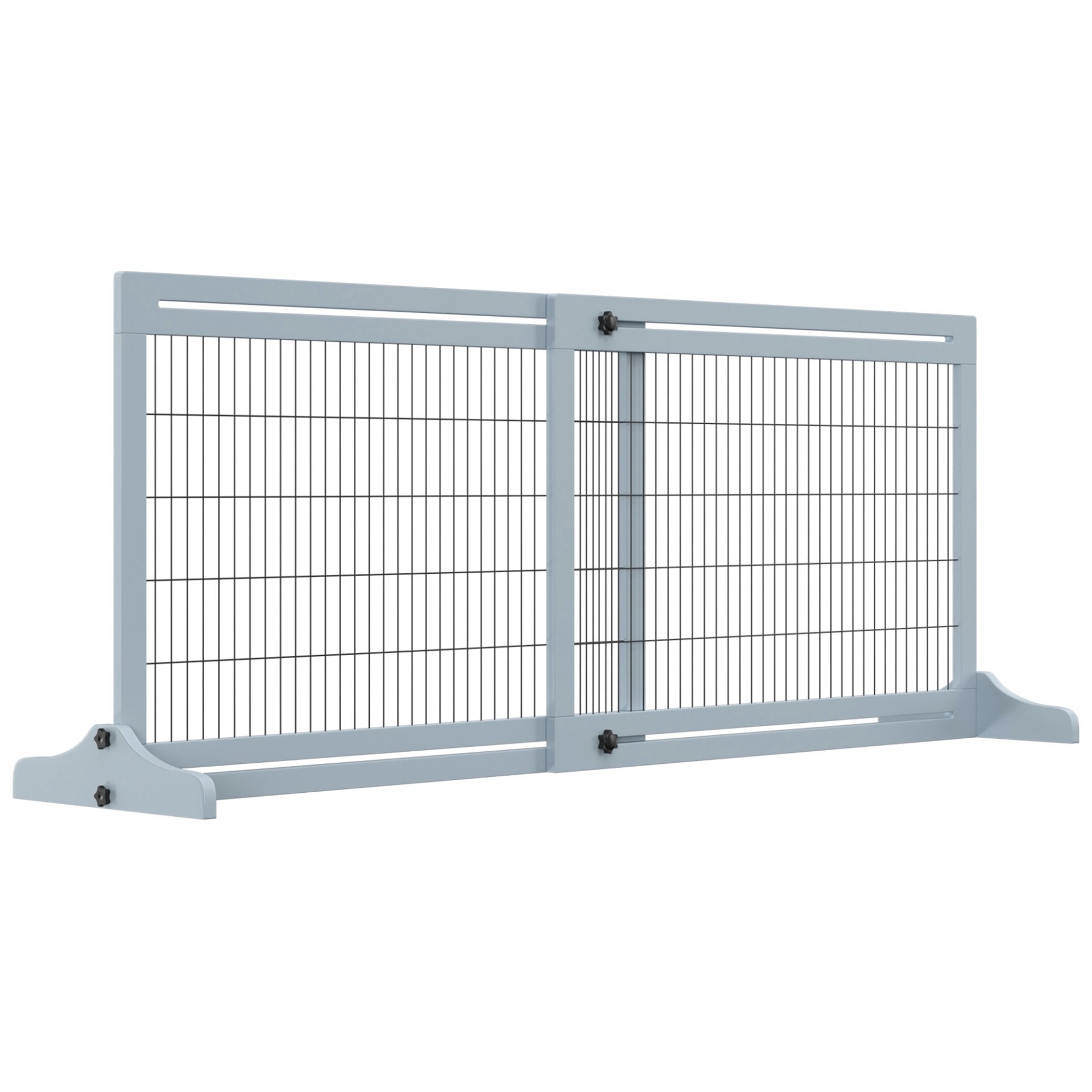 PawHut Adjustable Wooden Pet Gate, Freestanding Dog Barrier Fence with 2 Panels for Doorway, Hallway, 69H x 104 - 183 cm, Blue - grey - Baig Merchant