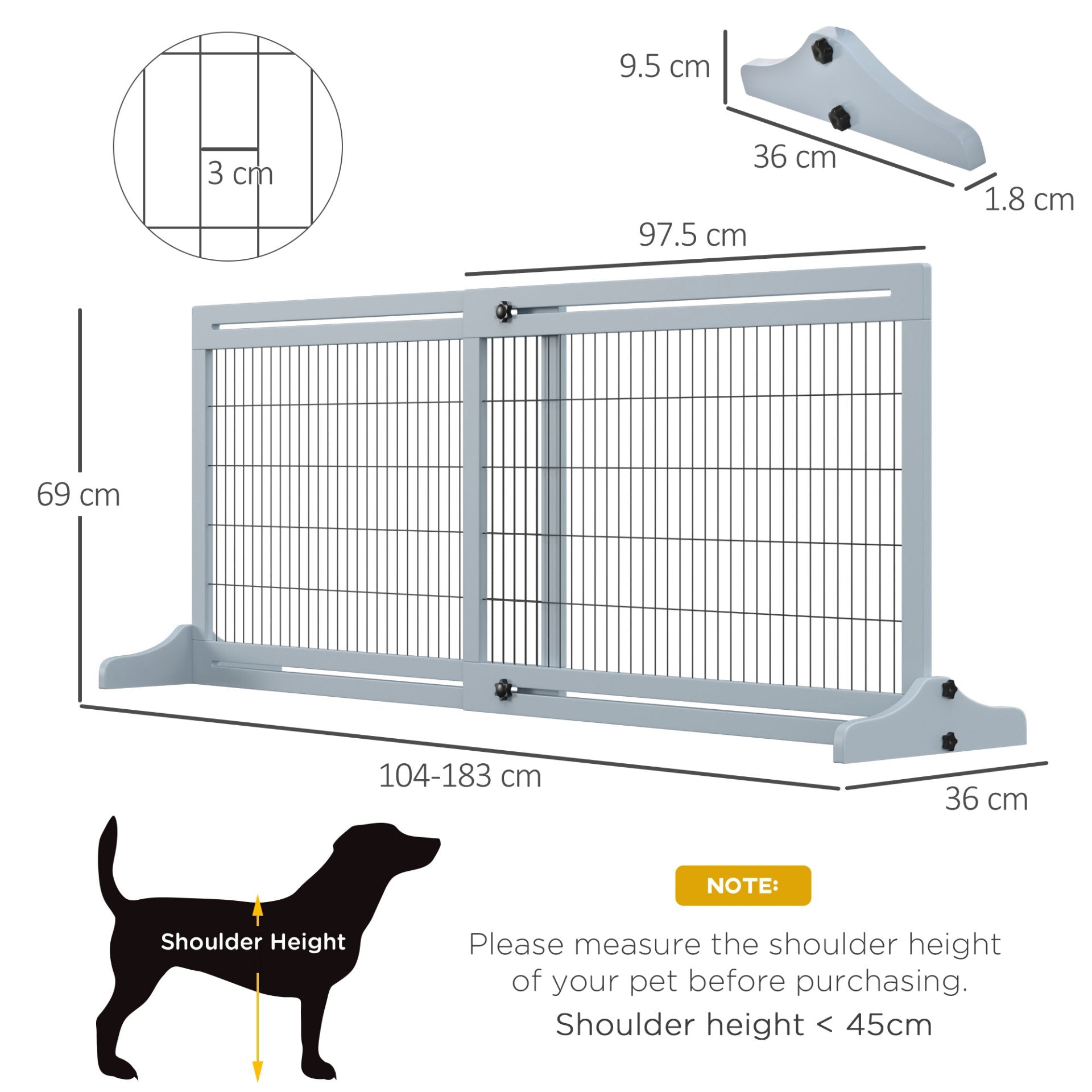 PawHut Adjustable Wooden Pet Gate, Freestanding Dog Barrier Fence with 2 Panels for Doorway, Hallway, 69H x 104 - 183 cm, Blue - grey - Baig Merchant