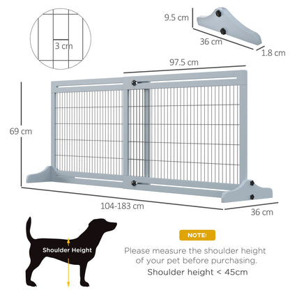 PawHut Adjustable Wooden Pet Gate, Freestanding Dog Barrier Fence with 2 Panels for Doorway, Hallway, 69H x 104 - 183 cm, Blue - grey - Baig Merchant